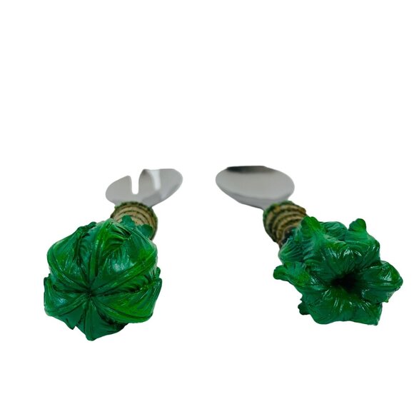 Tropical Palm Tree Salad Serving Set VTG Coastal Kitchen Utensils Island Dining - Picture 8 of 14